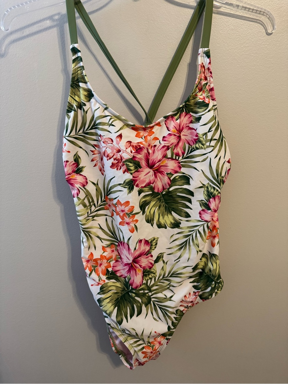 Hurley White Floral One-Piece Swimsuit with Pink & Green